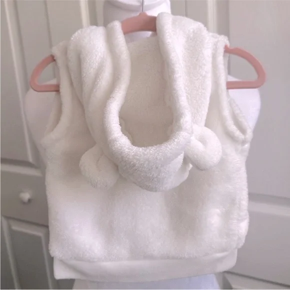 Carter's White Fluffy Hooded Baby Vest with Teddy Ears - Picture 2 of 4